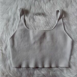 House of Harlow 1960 Size L, Compression Knit Square Neck Crop Top White